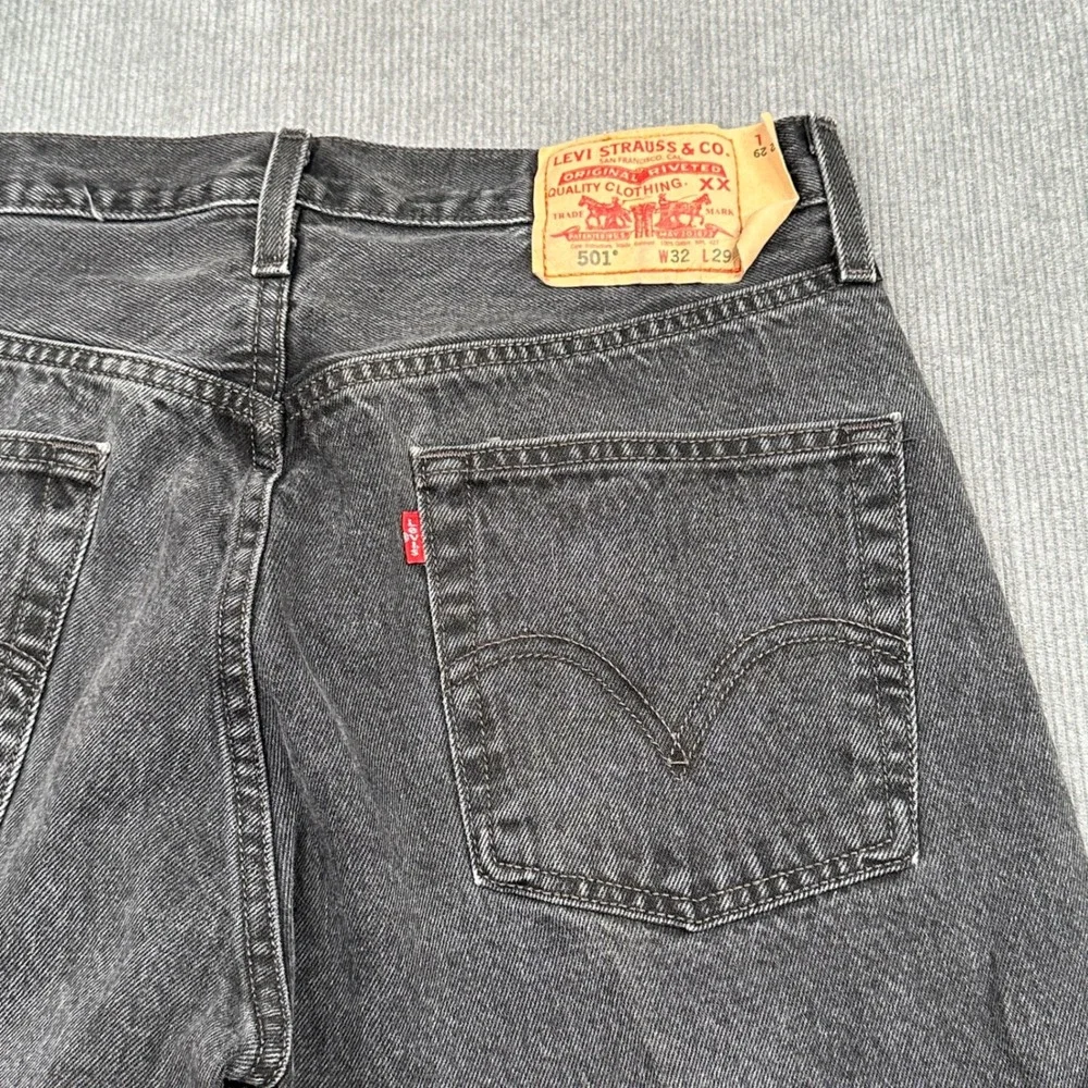 Vtg Levi 501 Original Fit Jeans W32 L29 Black Faded Straight Denim Mexico